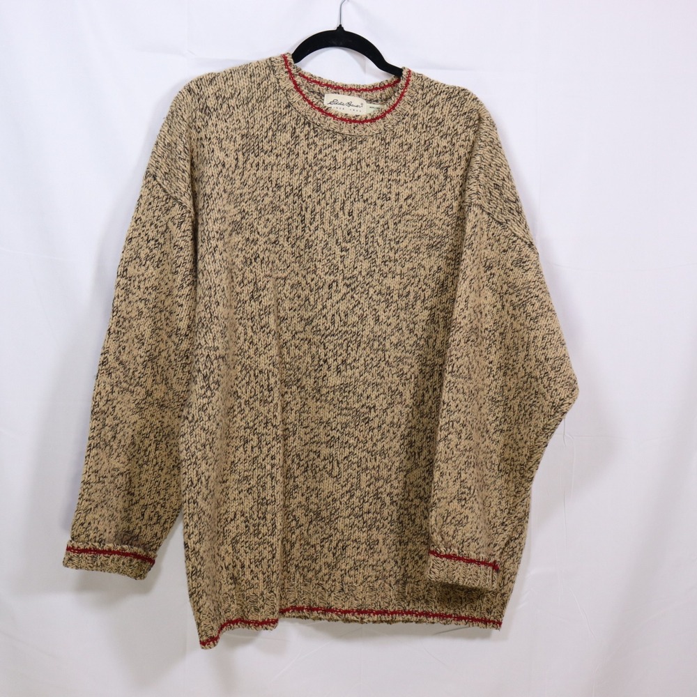 Eddie Bauer Wool Sweater L Tan Mens Gorpcore Marled Knit